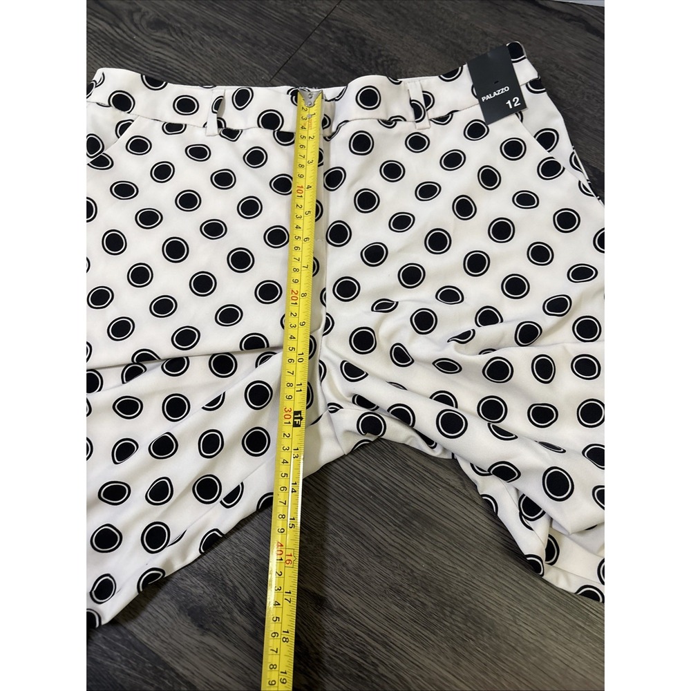 NWT NY&Co 7th Avenue Polka Dot Wide Leg Palazzo Pants Size 12 White Black - Picture 6 of 14
